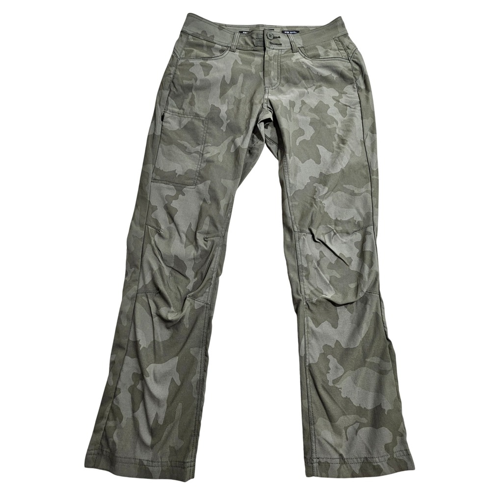 prAna Straight Fit Pants Women 6/SH Green Camo Articulated Knee Hiking Utility